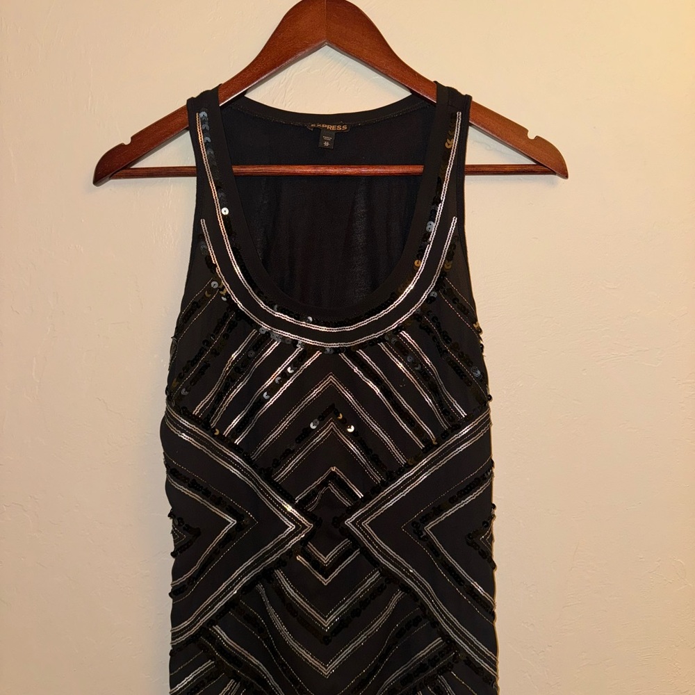 Express Black and Silver Sequin Tank Top
